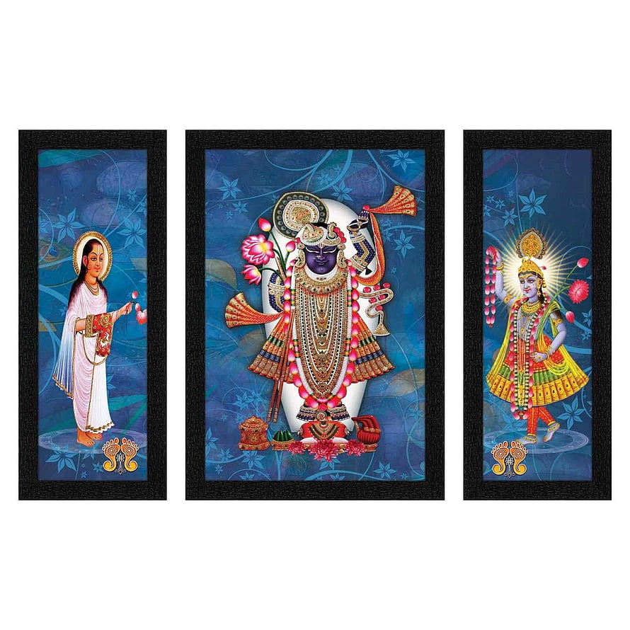 Lord Shrinathji with Yamunaji and Mahaprabhuji Triptych Wall Art HD phone wallpaper