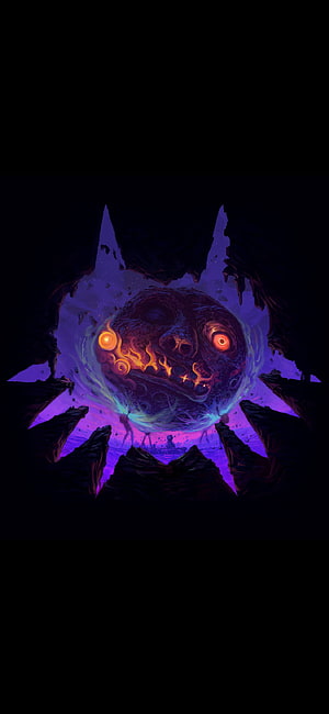 Giant Cosmic Skull Monster Emerging From Dark Cave With Glowing Eyes HD phone wallpaper