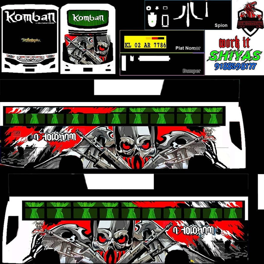 Komban Skull and Guns Car Decal Design with Red and Green Accents HD phone wallpaper