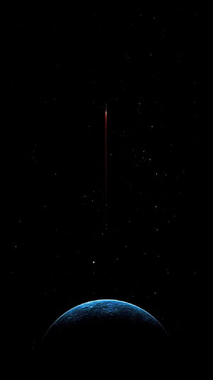 Blue Planet Horizon With Vertical Red Laser Beam In Deep Space HD phone wallpaper