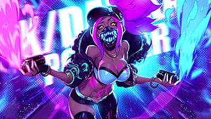 Akali League of Legends Spray Paint Artwork with Neon Purple and Blue Energy Effects HD wallpaper