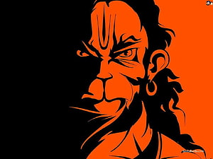Hanuman Stylized Portrait in Bold Orange and Black Minimalist Art, Hindu Gods & Goddesses Full &, hanuman HD wallpaper