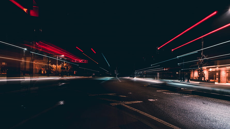 Long Exposure Night Street Photography with Red and White Light Trails HD wallpaper