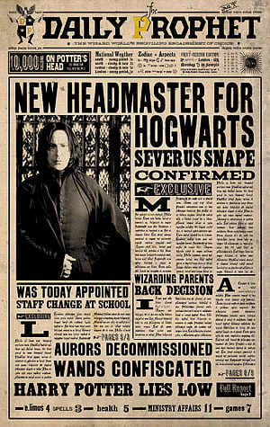Daily Prophet Newspaper Headline Featuring Severus Snape As New Hogwarts Headmaster HD phone wallpaper