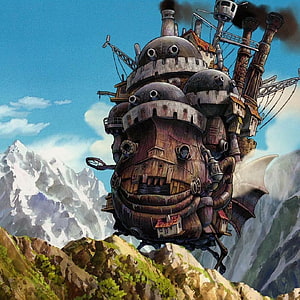 Howl's Moving Castle Stepping Through Snowy Mountain Passes in Studio Ghibli Art HD phone wallpaper