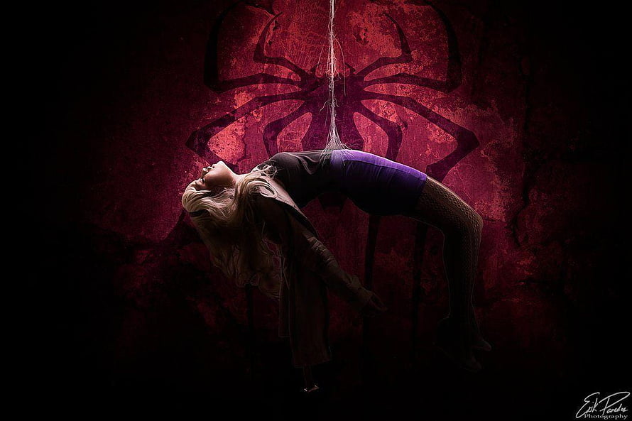 Gwen Stacy Spider-Man Web Swing Concept Art with Red Spider Symbol Background, Death of Gwen Stacy by erikparedes, #gwen stacy HD wallpaper