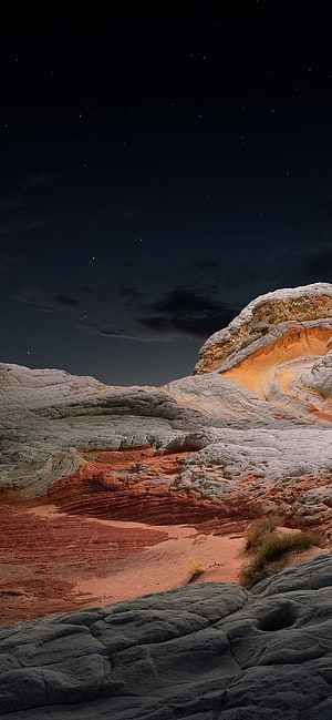 White Pocket Night Sky Desert Landscape with Red Rock Formations HD phone wallpaper