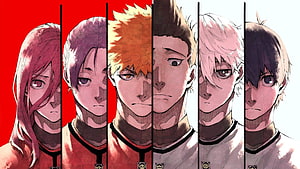 Blue Lock Anime Team Roster Portrait With Red And White Split Background HD wallpaper