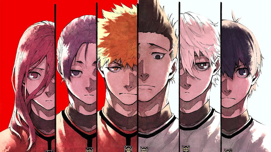 Blue Lock Anime Team Roster Portrait With Red And White Split Background HD wallpaper