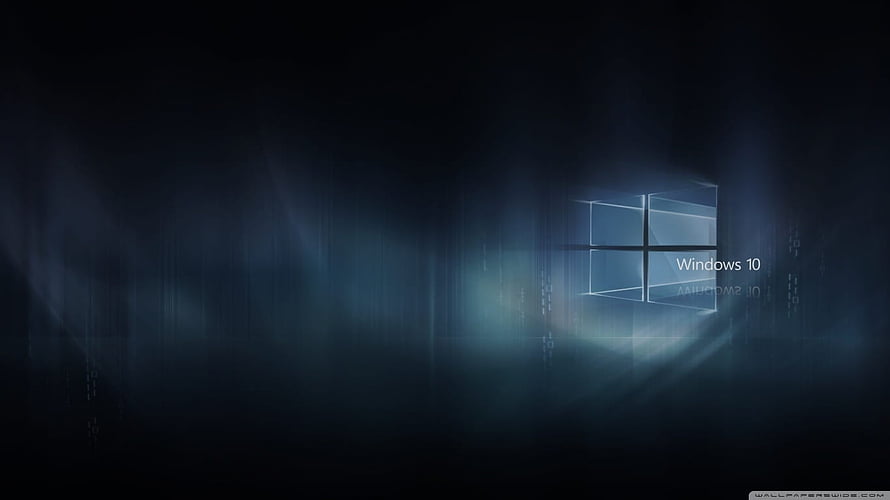 Windows 10 Dark Blue Abstract Desktop Background with Glowing Logo and Digital Light Rays HD wallpaper
