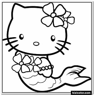 Hello Kitty Mermaid Coloring Page with Flowers and Bubbles HD phone wallpaper