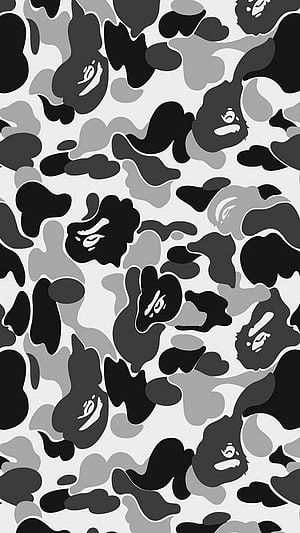 Black and White BAPE Ape Head Camo Pattern Seamless Design HD phone wallpaper
