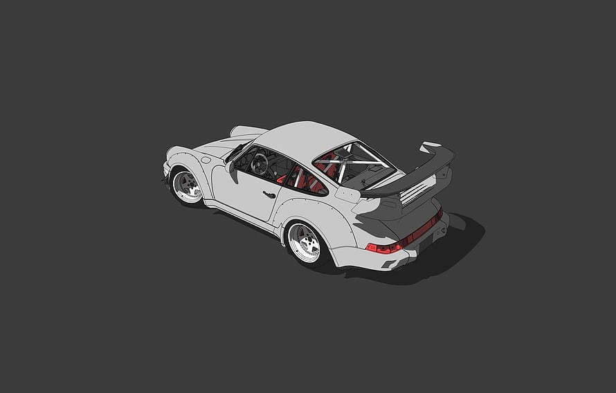 White Porsche 911 RWB Widebody Render with Rear Spoiler and Roll Cage on Dark Background HD wallpaper