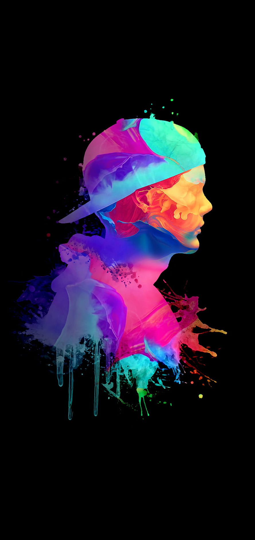 Vibrant Neon Paint Splash Portrait of a Man Wearing a Cap on Black Background, 19:9 FULL . I made this my myself on hop. Give me feedback, avicii stories HD phone wallpaper