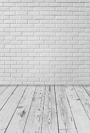 White Brick Wall and Weathered Wood Floor Interior Backdrop HD phone wallpaper