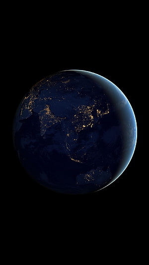 Earth at Night with City Lights Illuminating the Dark Side of the Planet HD phone wallpaper