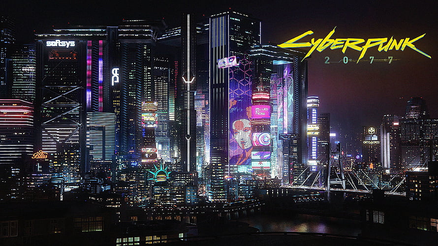 Cyberpunk 2077 Night City Skyline with Neon Billboards and Futuristic Architecture HD wallpaper