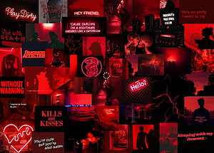 Dark Aesthetic Red Neon Collage Wallpaper With Edgy Quotes And Silhouettes HD wallpaper