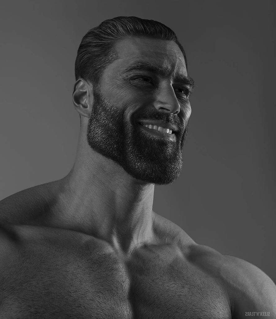 Hyperrealistic Black And White Portrait Of A Muscular Bearded Man Smiling, 11 Giga Chad ideas, #giga chad HD phone wallpaper