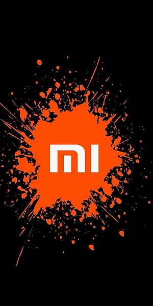 Xiaomi Mi Logo on Orange Ink Splash Background with Black Grunge Texture HD phone wallpaper