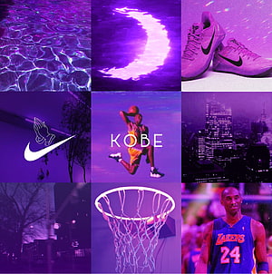 Kobe Bryant Purple Aesthetic Basketball Collage with Nike Swoosh and Lakers Jersey HD phone wallpaper