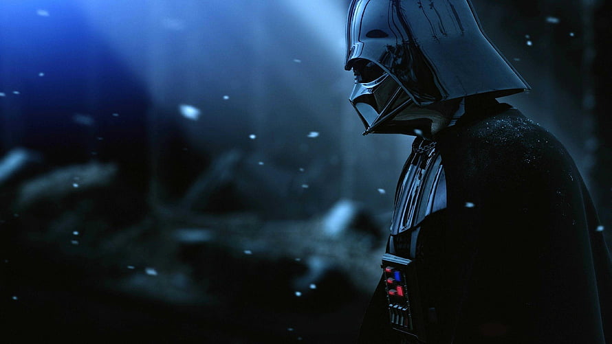 Darth Vader Standing in Snowy Blue Atmosphere HD wallpaper