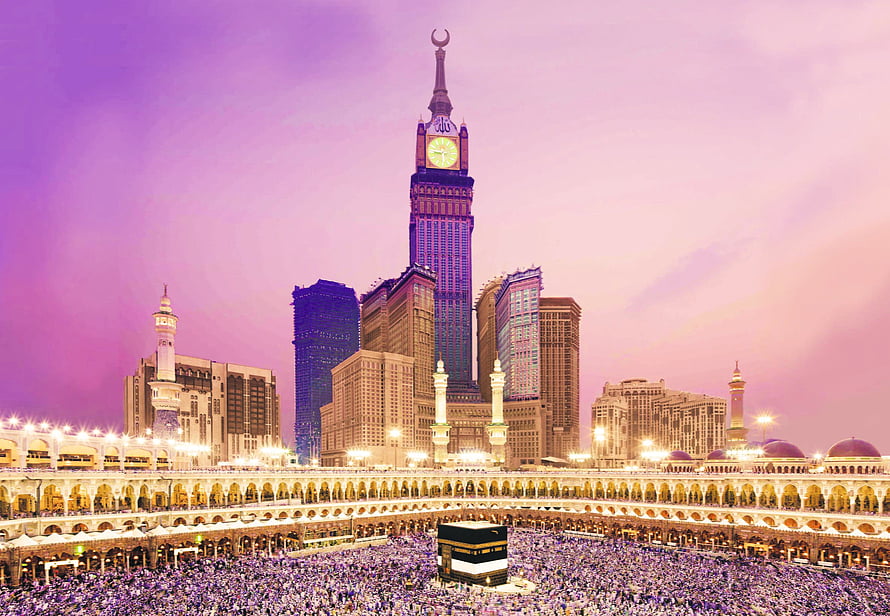 Majestic View of the Kaaba and Makkah Royal Clock Tower at Dusk HD wallpaper