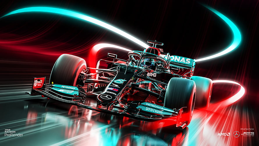 Mercedes-AMG Petronas Formula 1 Car in Neon Light Tunnel HD wallpaper