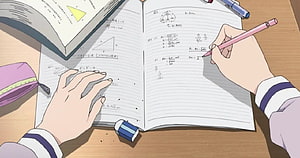 Anime Study Aesthetic: Hands Writing Math Problems in a Notebook with Pencil and Eraser HD wallpaper