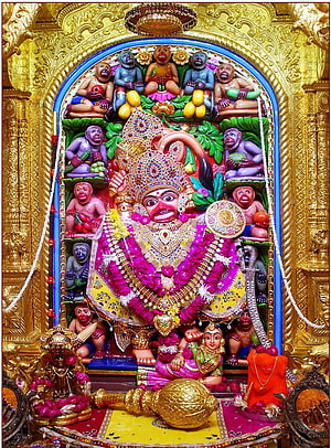 Sarangpur Hanuman Temple Deity Adorned in Vibrant Garlands and Golden Ornaments, Sarangpur Hanuman, #sarangpur HD phone wallpaper