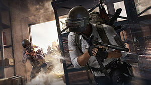 PUBG Tactical Combat Scene with Armed Soldiers in Urban Warfare Environment HD wallpaper