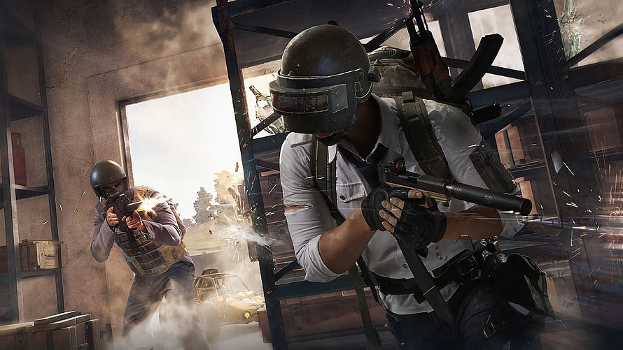 PUBG Tactical Combat Scene with Armed Soldiers in Urban Warfare Environment HD wallpaper