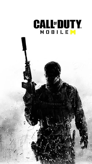 Call of Duty Mobile Soldier in Tactical Gear Holding Rifle in Black and White HD phone wallpaper