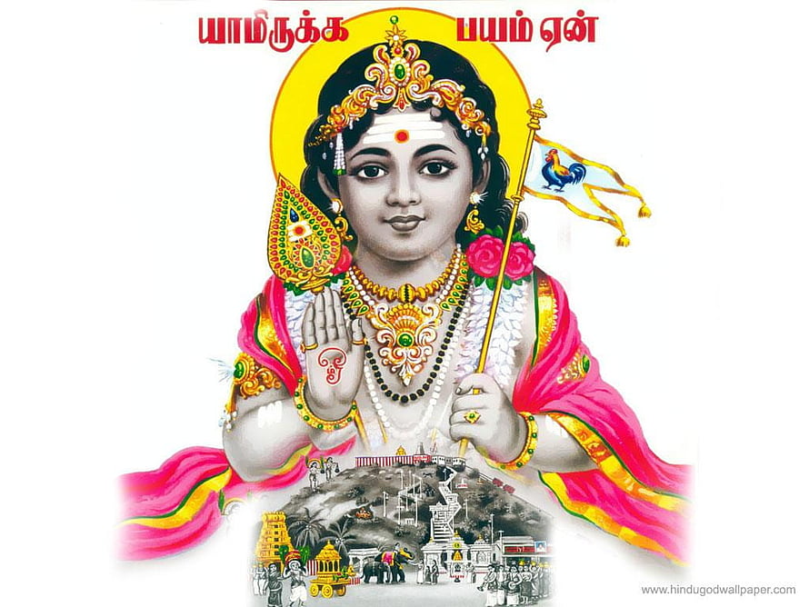 Lord Murugan with Vel and Rooster Flag Hindu God Wallpaper HD wallpaper