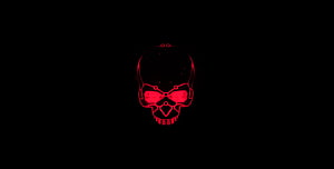 Glowing Red Cyber Skull with Futuristic Visor on Black Background HD wallpaper