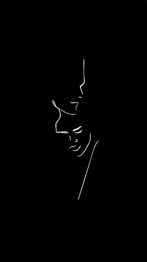 Minimalist One-Line Drawing of Two Faces in Intimate Embrace on Black Background HD phone wallpaper