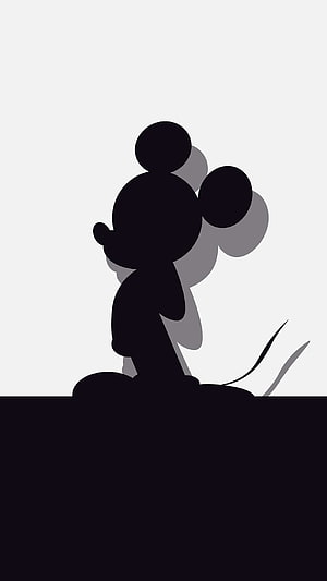 Mickey Mouse Silhouette Standing on Cloud with Minimalist Black and White Design HD phone wallpaper