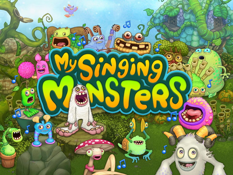 My Singing Monsters Logo with Colorful Creatures in Vibrant Fantasy Jungle HD wallpaper