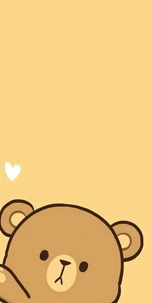 Cute Cartoon Bear Peeking from Bottom Corner on Warm Yellow Background HD phone wallpaper