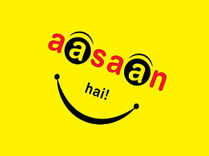Aasaan Hai Logo on Bright Yellow Background with Smiling Face Design HD wallpaper