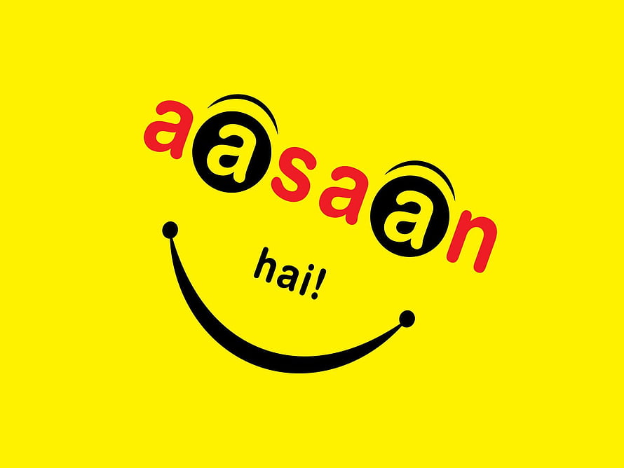 Aasaan Hai Logo on Bright Yellow Background with Smiling Face Design HD wallpaper