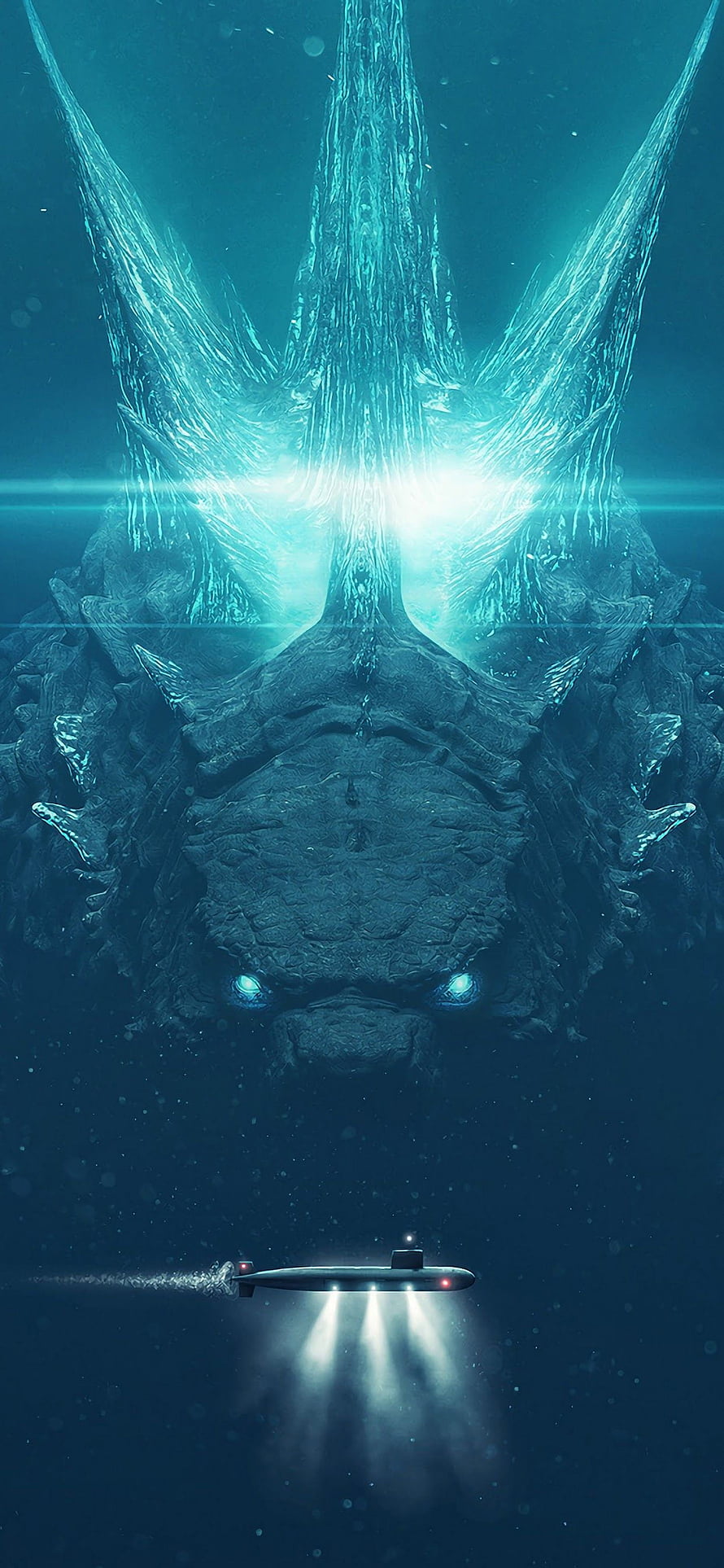 Godzilla King of the Monsters Deep Sea Encounter with Submarine HD phone wallpaper