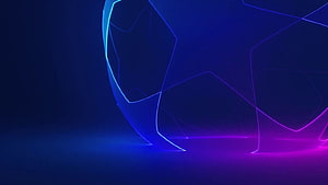 Glowing Neon Wireframe Soccer Ball with Blue and Purple Gradient on Dark Background HD wallpaper