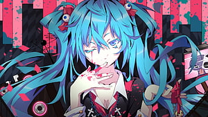 Hatsune Miku Dark Aesthetic Anime Wallpaper with Glitch Art and Cyberpunk Elements HD wallpaper