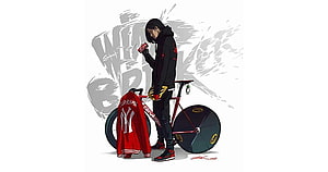 Street Art Illustration of Cyclist with Red Cervelo Bike and Supreme Jacket HD wallpaper
