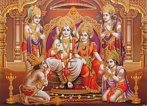 Lord Rama Sita Hanuman and Lakshmana Royal Family Portrait Hindu Mythology Art, High Resolution Ram Darbar, #ram darbar HD wallpaper
