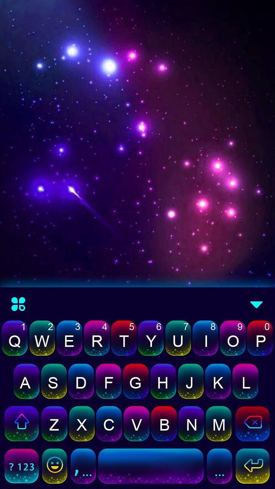 Galaxy Keyboard Theme With Purple Nebula Background And Glowing Rainbow Keys HD phone wallpaper