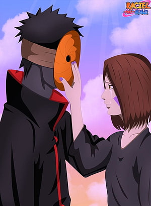 Obito and Rin Sharingan Embrace Anime Illustration HD phone wallpaper