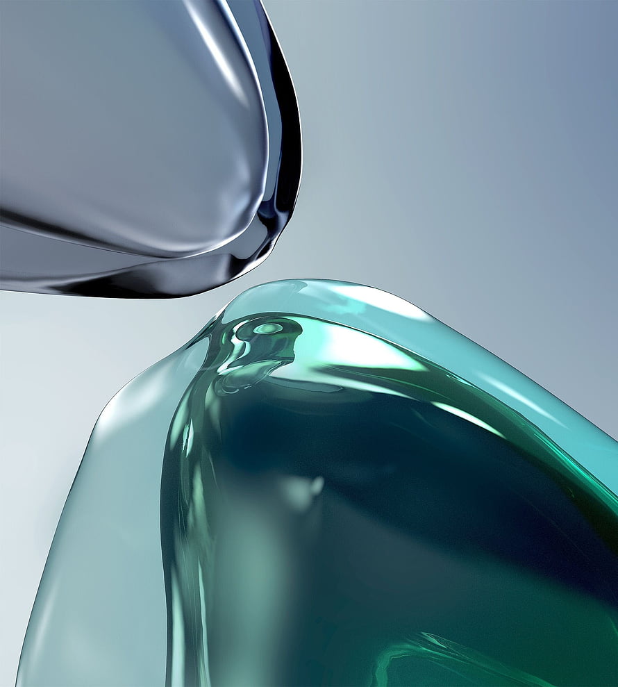 Abstract 3D Render of Glossy Teal and Silver Liquid Forms HD phone wallpaper