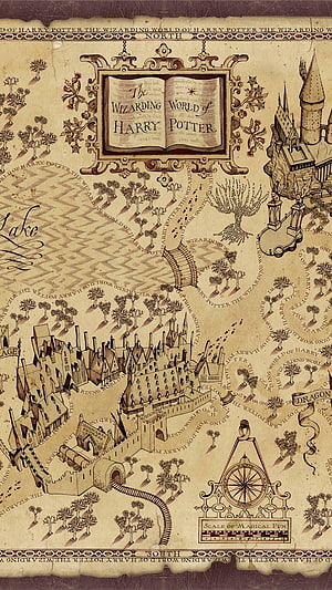 Harry Potter Marauder's Map Vintage Parchment Illustration with Hogwarts and Diagon Alley HD phone wallpaper
